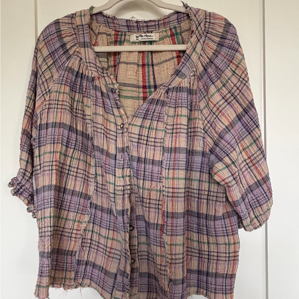 Free people  Lavender Plaid Button-Front Women's Top
